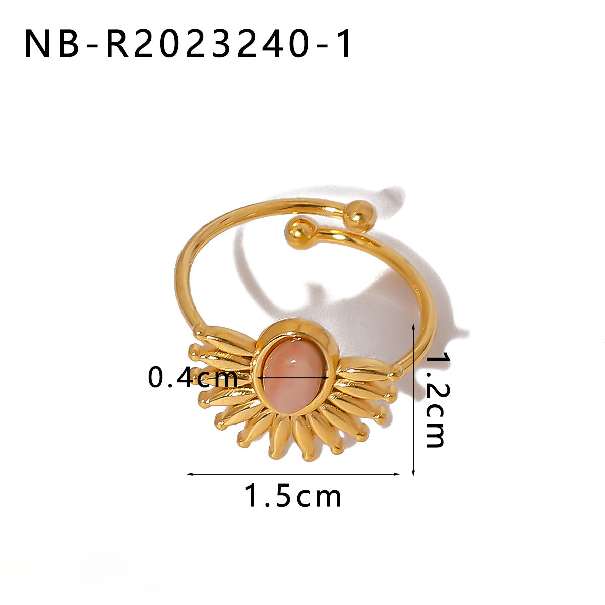 Wholesale Stainless Steel Sun Shape Inlaid Natural Stone Open Rings ACC-RS-XinY012