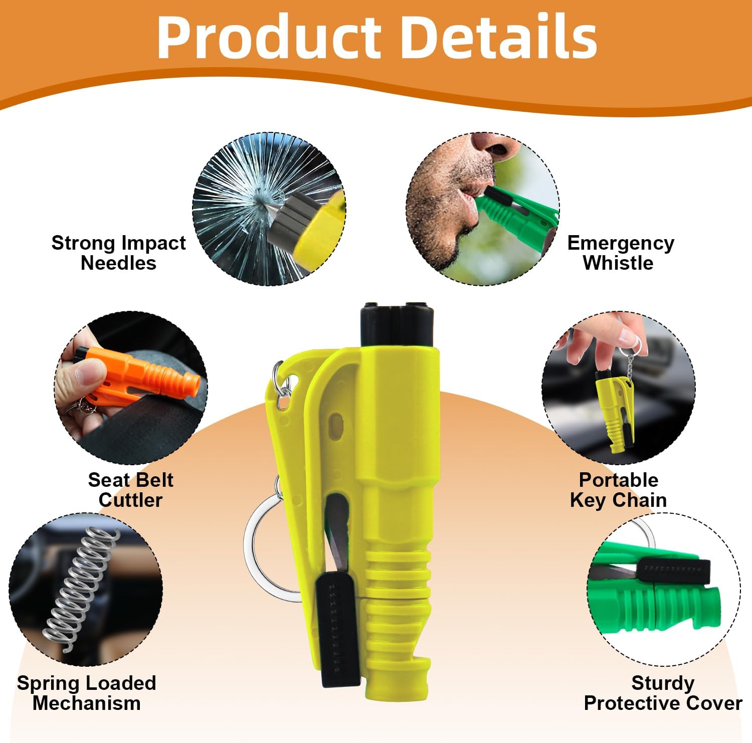 Wholesale Car Window Breaker Keychains Portable 3 in 1 Glass Breaker/Seat Belt Cutter/Whistle Multifunctional Car Accessories for All Vehicles