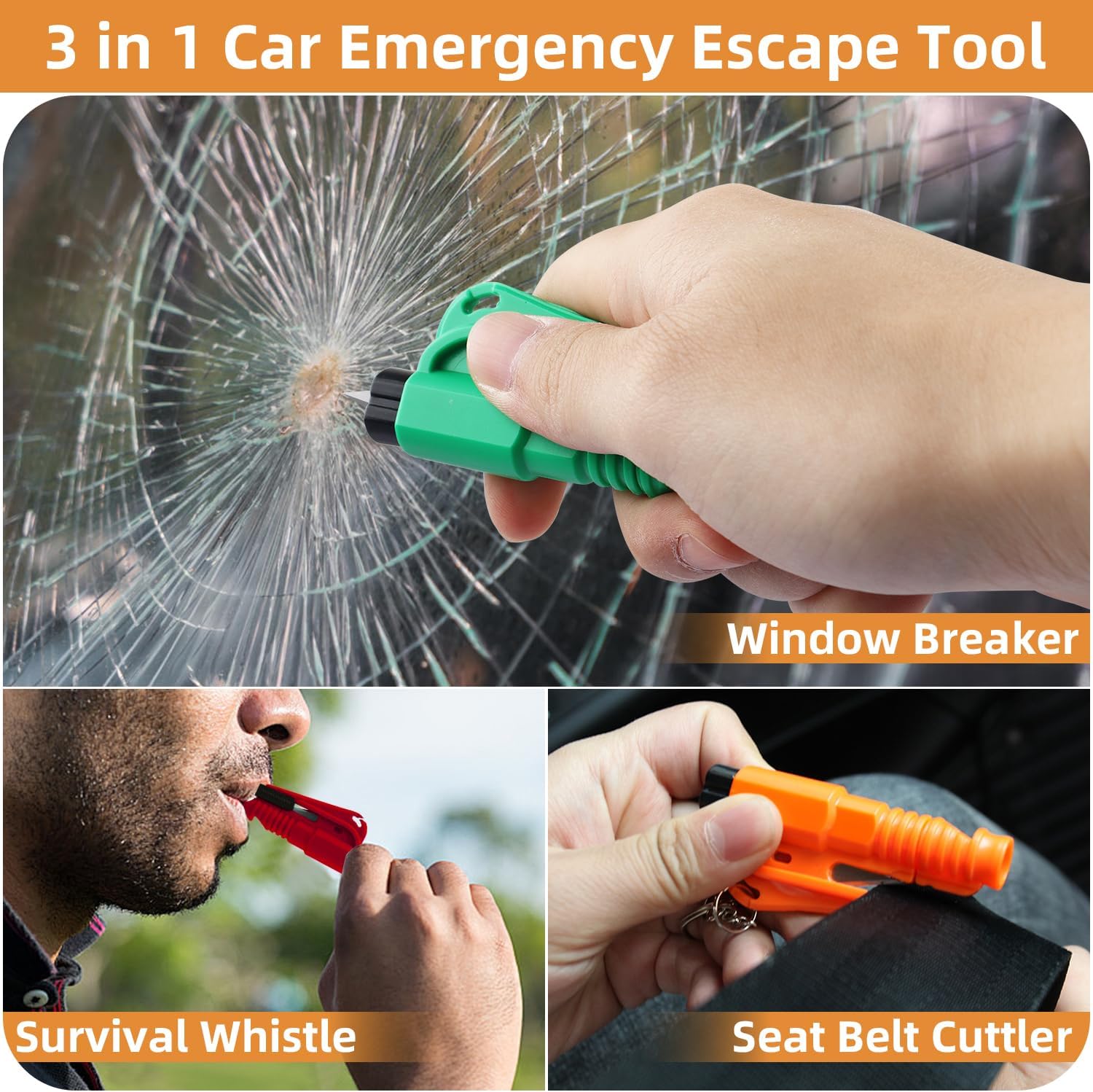 Wholesale Car Window Breaker Keychains Portable 3 in 1 Glass Breaker/Seat Belt Cutter/Whistle Multifunctional Car Accessories for All Vehicles