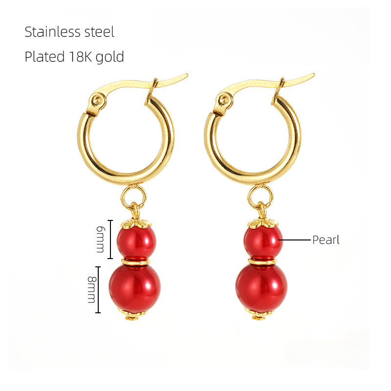 Wholesale Ethnic Style Small Gourd Inlaid with Jasper Agate Gold-plated Stainless Steel Earrings ACC-ES-ZhongXin007