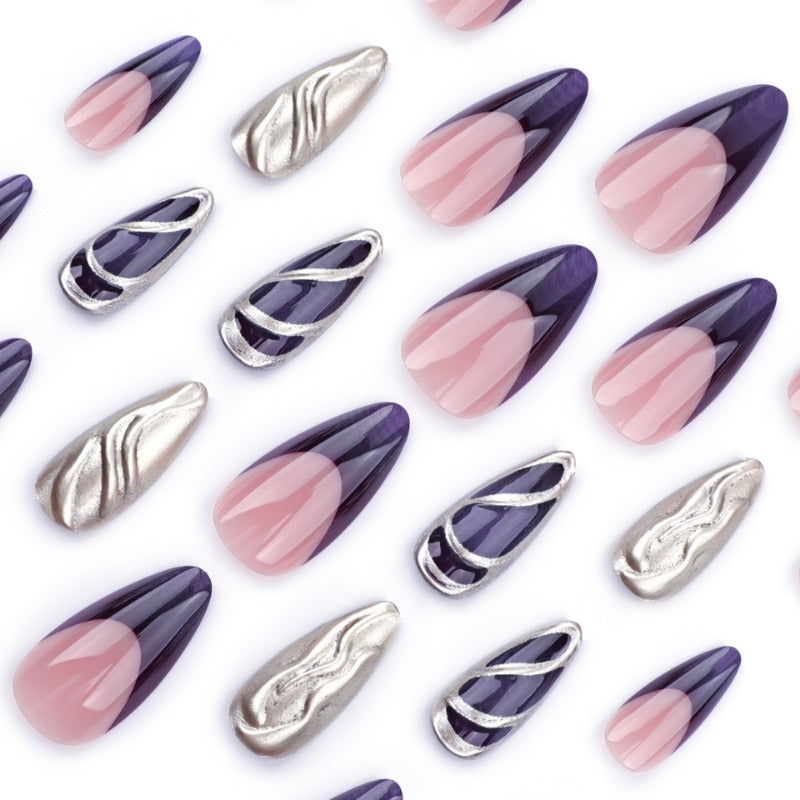 Wholesale 24 Pieces/box Purple Silver Pearlescent Nails Kits Nail Stickers ACC-NS-LeFan233