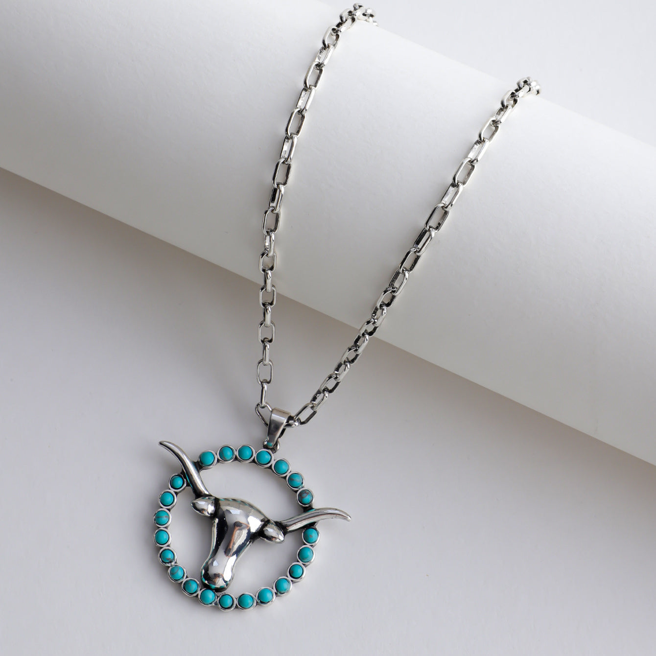 Wholesale Retro Western Cowboy Style Turquoise Cow Head Series Necklace ACC-NE-Xilu005
