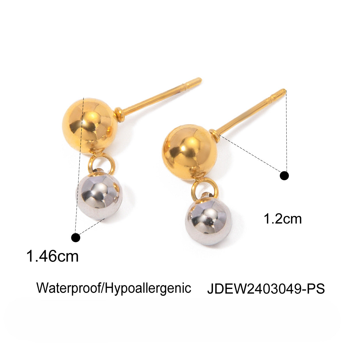 Wholesale 18k Gold Stainless Steel Earrings Gold and Silver Color Matching Round Bead Earrings ACC-ES-JingQiao001