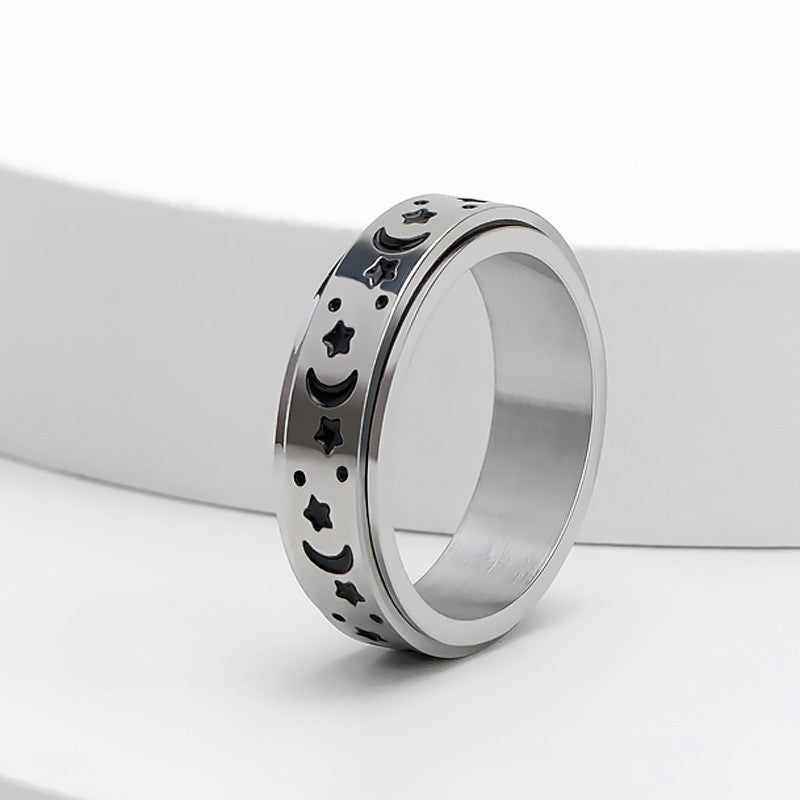 Wholesale Star Moon Titanium Steel Ring Rotatable Stainless Steel Ring ACC-RS-ZhongQi009
