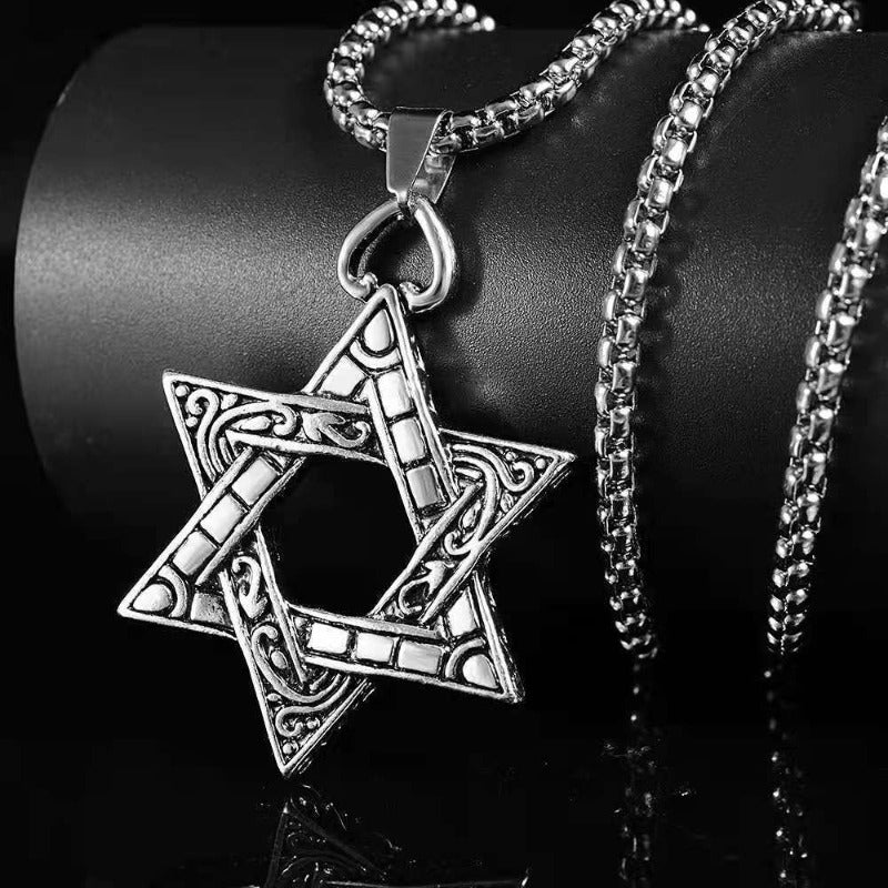 Wholesale Stainless Steel Vintage Double-sided Six-pointed Star Necklaces ACC-NE-Leis006