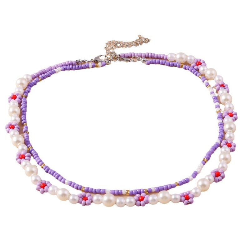 Wholesale Rice Pearl Flower Necklace Set ACC-NE-YueSen029