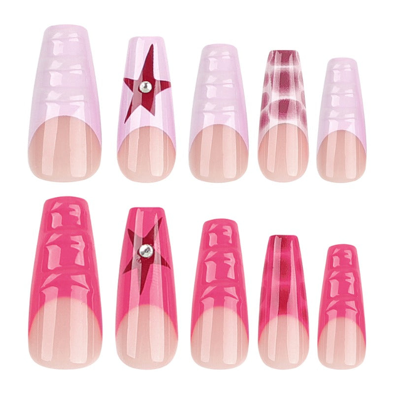 Wholesale 24 Pieces/box Long Five-pointed Star Diamond Press-on Nails Kits Nail Stickers ACC-NS-LeFan101