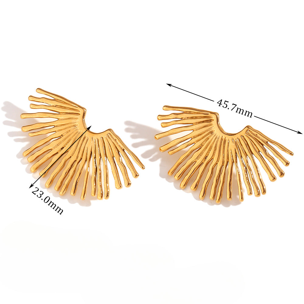 Wholesale Stainless Steel Earrings 18K Gold Plated Earrings Exaggerated Ray Fan Earrings ACC-ES-MengJ003