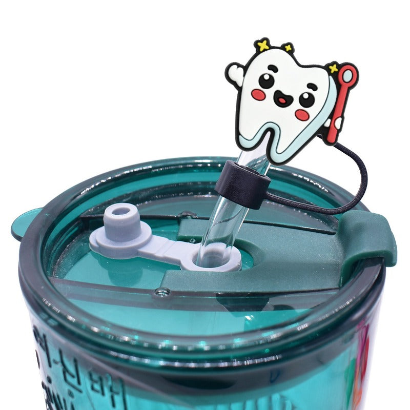 Wholesale random 100pcs Teeth Care Series 10mm PVC Soft Straw Tube Cap  ACC-SCR-RYY113