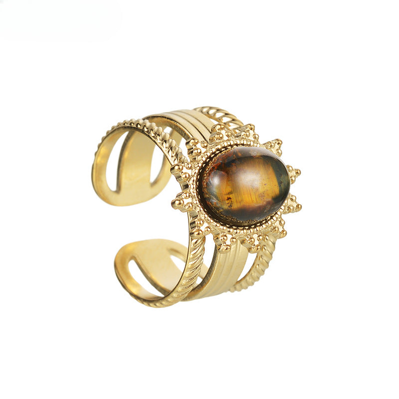 Wholesale 14K Gold Titanium Steel Ring Vintage Inlaid Turquoise Oil Drip Ring ACC-RS-yanc001