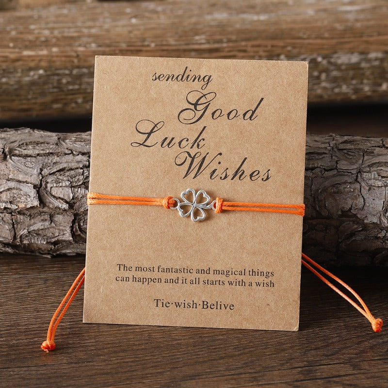 Wholesale Lucky Four Leaf Clover Card Braided Color Rope Adjustable Bracelet ACC-BT-zhiyu003
