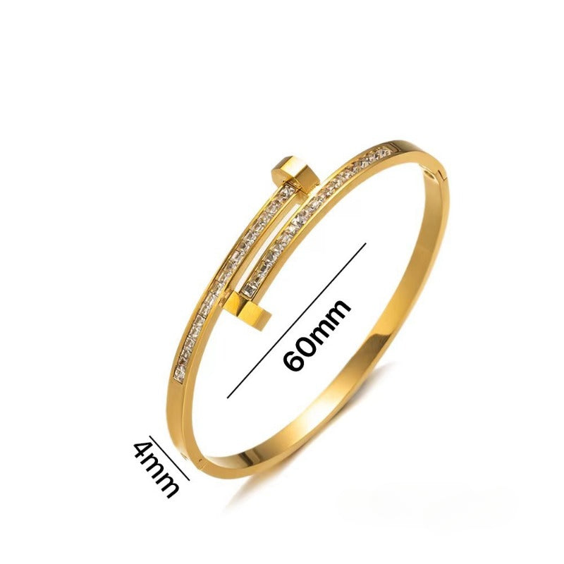 Wholesale Nail Bracelet Micro Inlaid Zircon Titanium Steel Bracelet ACC-BT-NaBao008