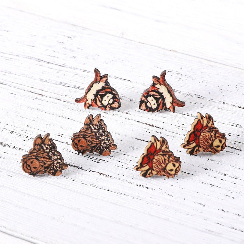 Wholesale Retro Western Cowboy Highland Cow Bowknot Bull Head Earrings ACC-ES-ChuLian122