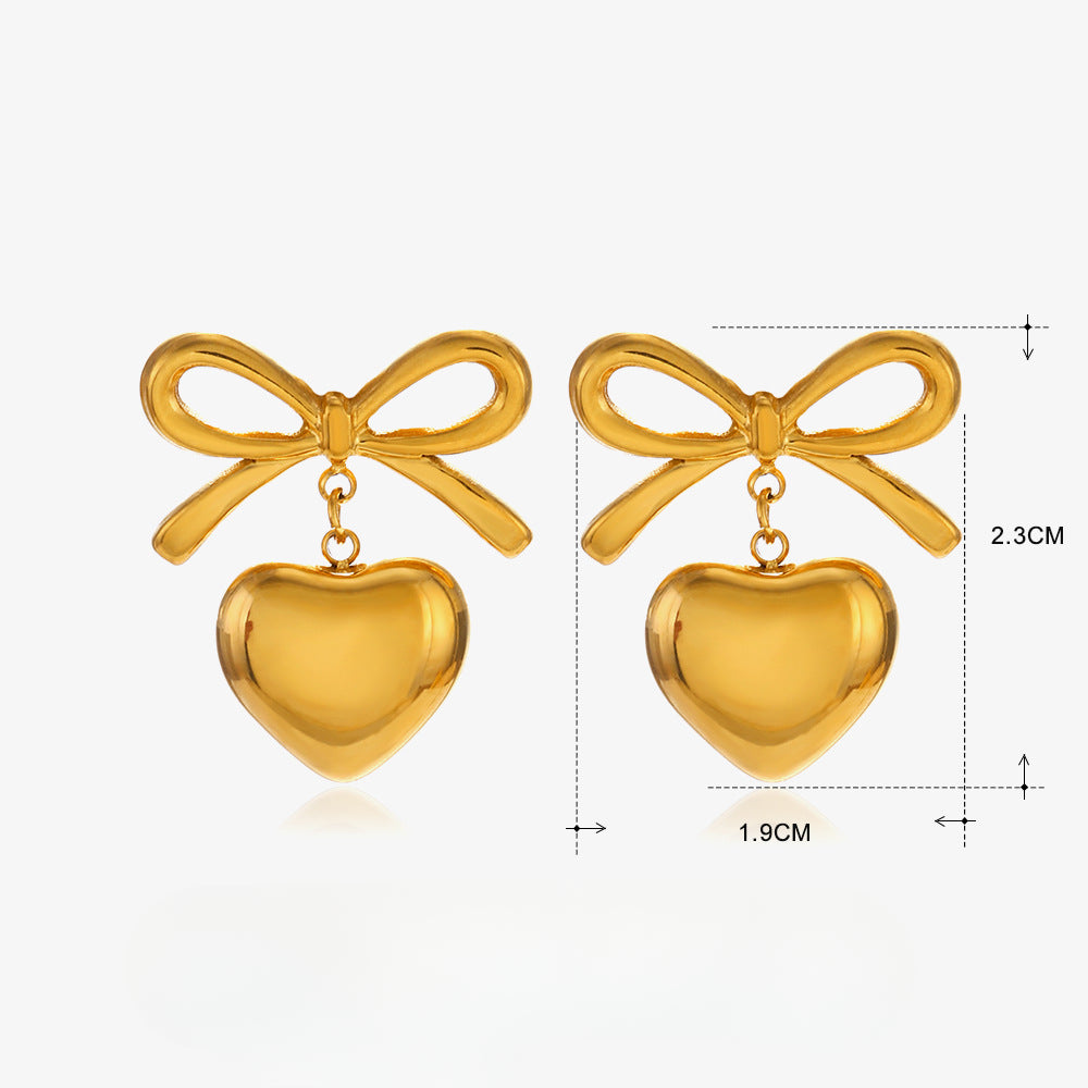 Wholesale Stainless Steel Earrings Bow Earrings Hand-polished 18K Gold-plated Love Earrings ACC-ES-JiaLi002