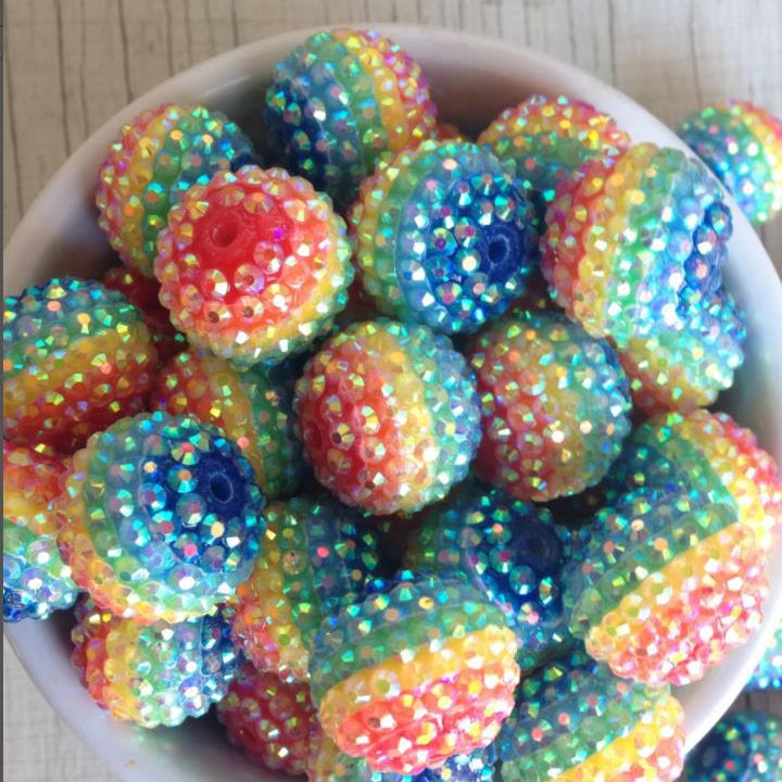 Wholesale 5pcs 22MM Rainbow Color Stripe Resin Beads Bubblegum Beads
