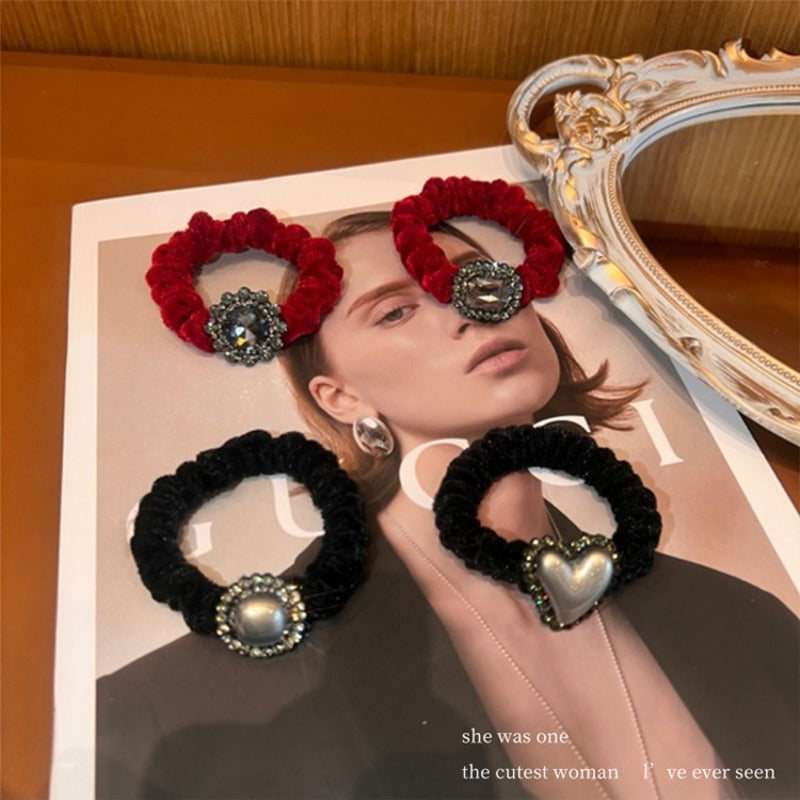 Wholesale Light Luxury Red Velvet Hair Scrunchies ACC-HS-Yint001