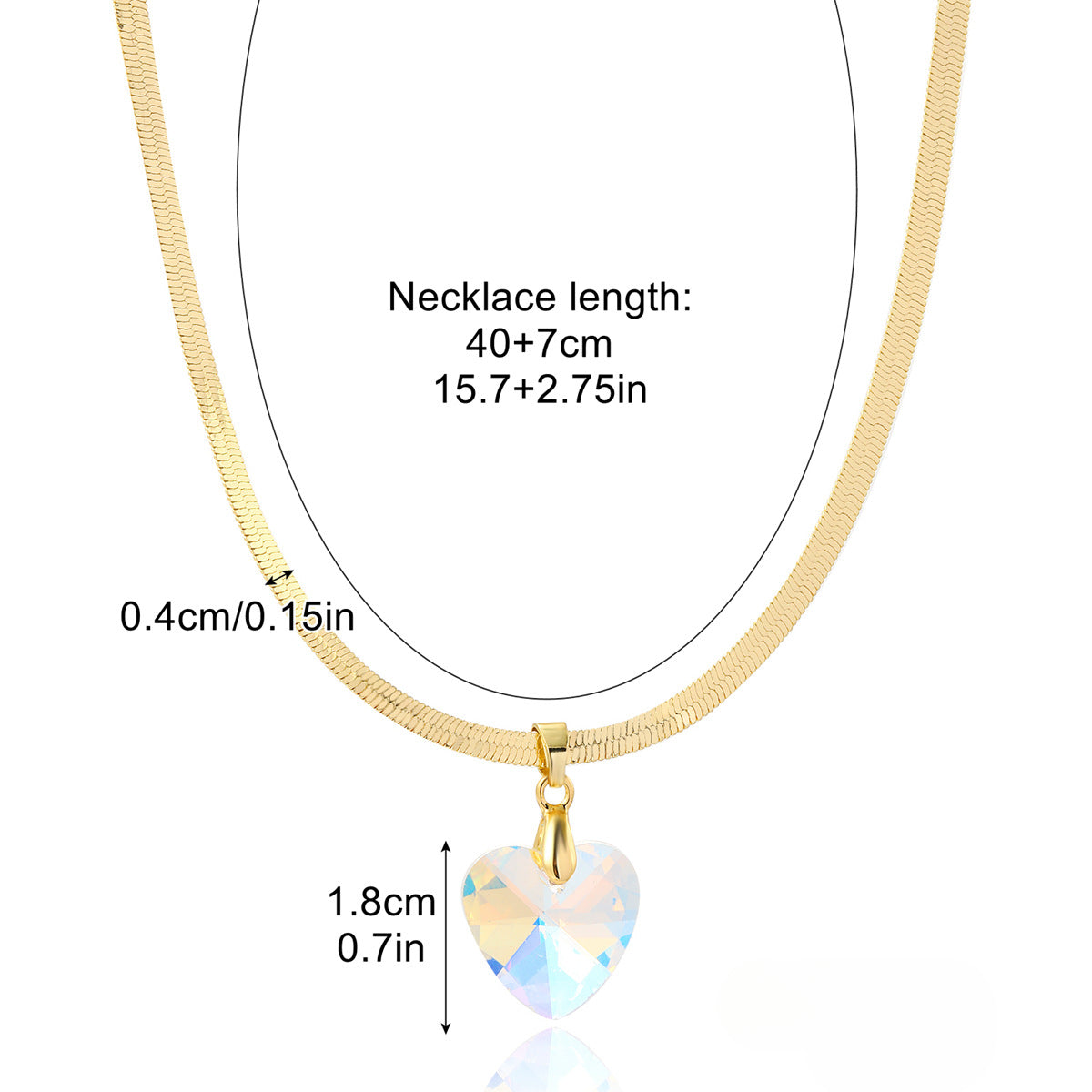 Wholesale Colorful Crystal Pendant Love Necklace Flat Snake Bone Chain ACC-NE-ManYi009
