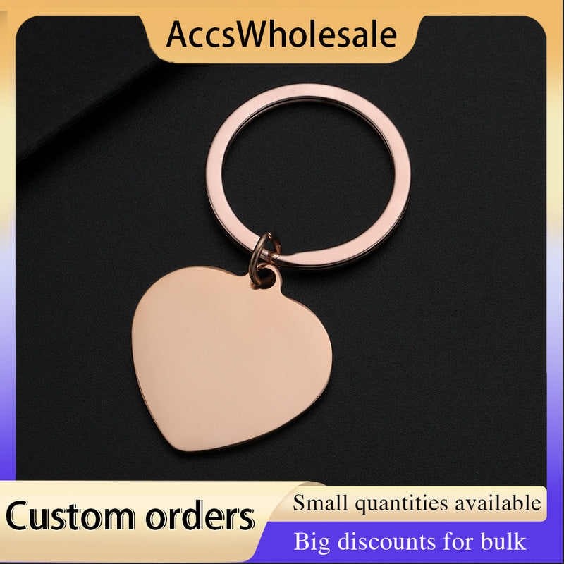 Custom Keychain with Laser Engraved Text or Logo - Multi-color Heart-shaped Metal Keychain