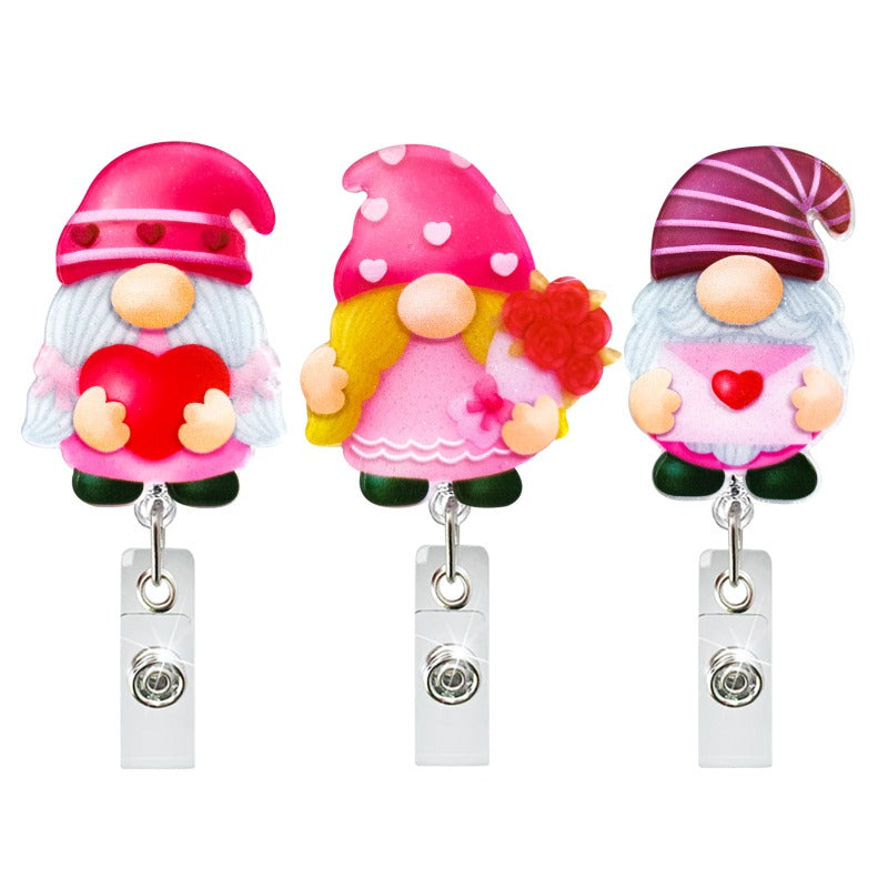 Wholesale Valentine's Day Dwarf Acrylic Medical Retractable Clip Badge Keychain ACC-KC-QiDing025