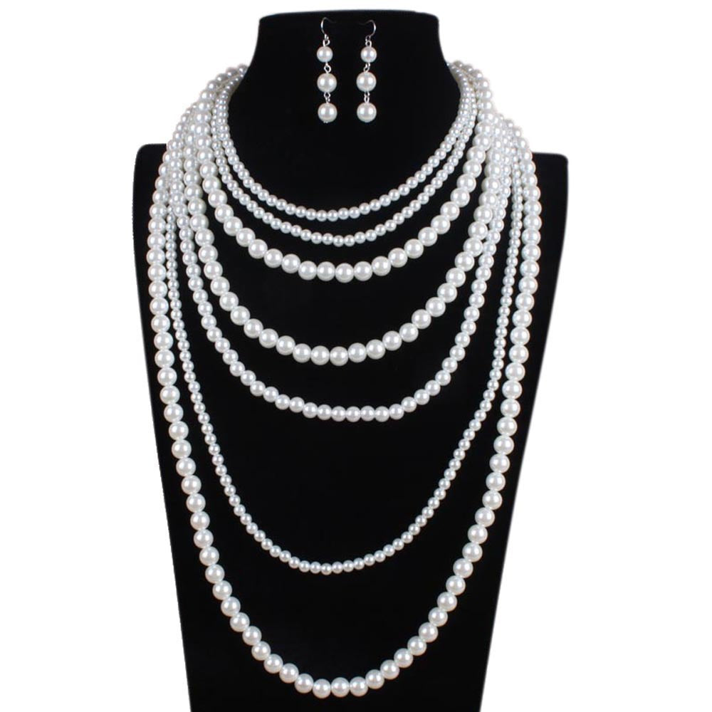 Wholesale multi-layer bright plastic pearl women's necklace