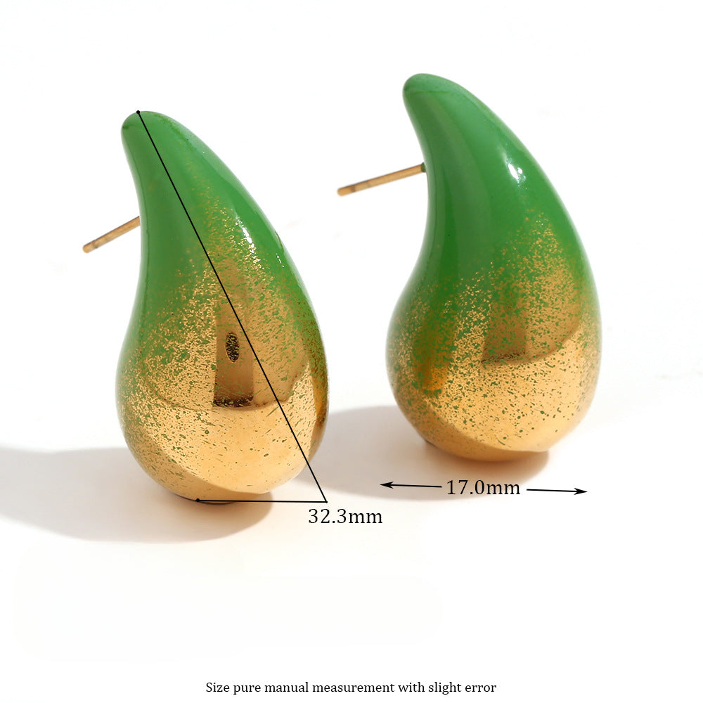 Wholesale Stainless Steel 18K Gold Plated Painted Water Drop Earrings ACC-ES-Mengj002