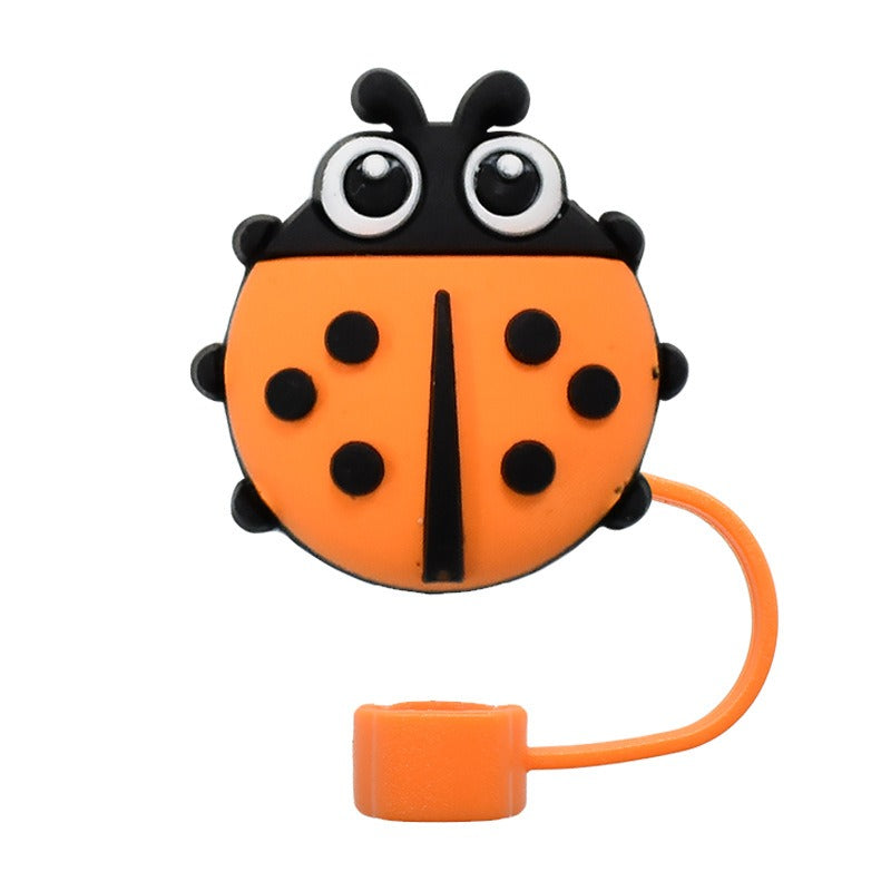 Wholesale Random 100pcs Colorful Seven-spotted Ladybug 10mm PVC Soft Straw Tube Cap ACC-SCR-RYY143