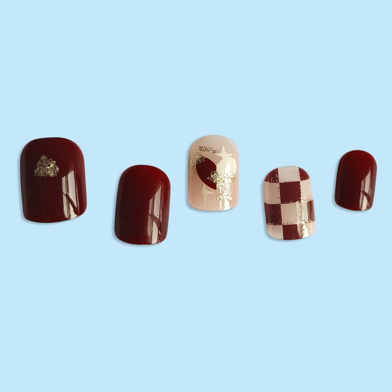 Wholesale 24 Pieces/box Valentine's Day Chessboard Love Nails Kits Nail Stickers ACC-NS-QXJ056
