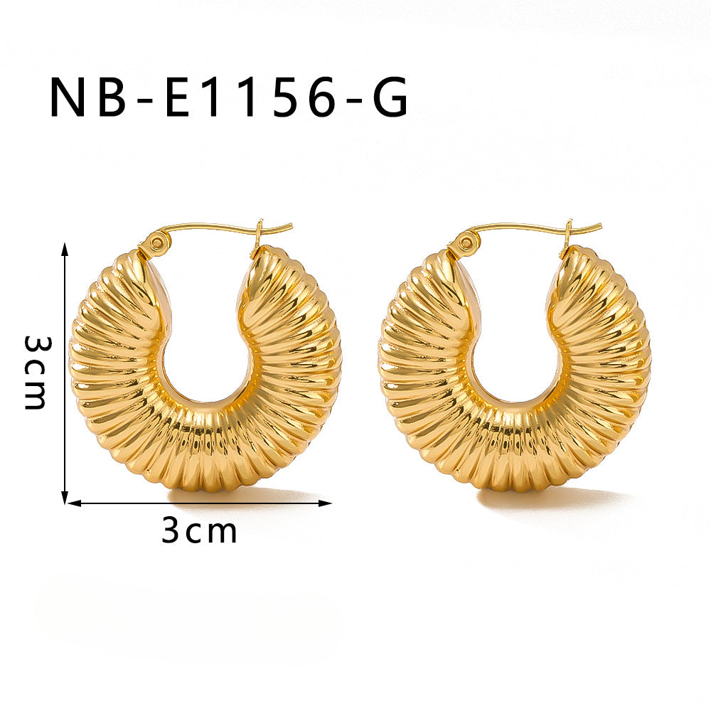 Wholesale Stainless Steel Gold Thread Hollow Earrings 18k Gold Plated Titanium Steel Earrings ACC-ES-Xiny010