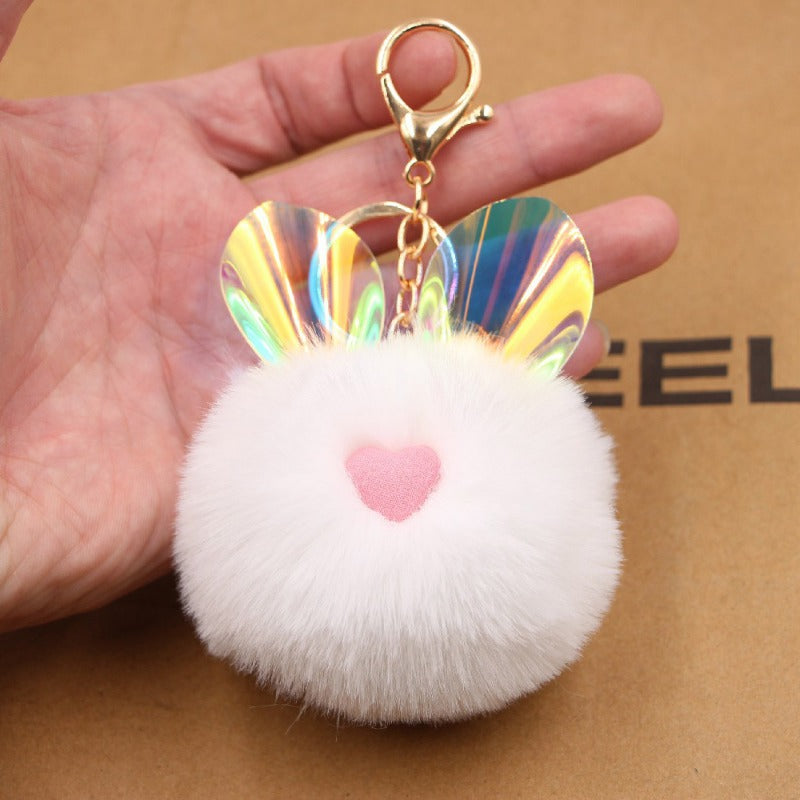 Wholesale Cute Color Changing Ears Rabbit Fur Ball Keychains ACC-KC-Zuge010