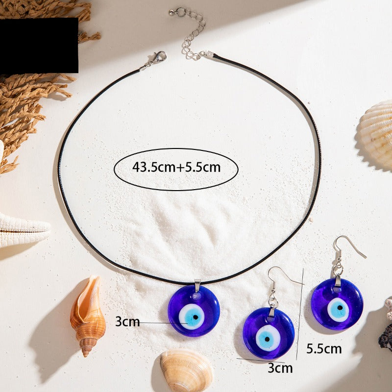 Wholesale Blue Evil Eye Pendant Necklace Earrings Jewelry Set ACC-NE-YongGe016