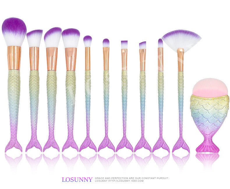 Wholesale 11 Pieces/set Mermaid Tail Eye Makeup Brush Set Eyebrow Brush Eye Shadow Brush Makeup Tools ACC-MB-LXY009