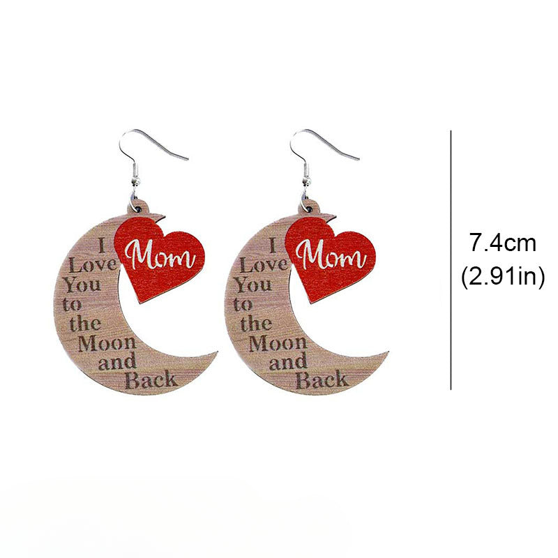 Wholesale 2 Pairs/pack Mother's Day Drop Shape Heart Best MuM Wooden Earrings ACC-ES-HY034