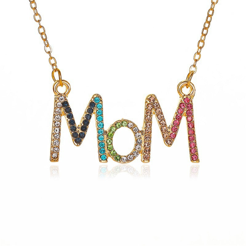 Wholesale Creative Diamond MOM Letter Necklace Color Diamond Clavicle Chain Mother's Day ACC-NE-meih005