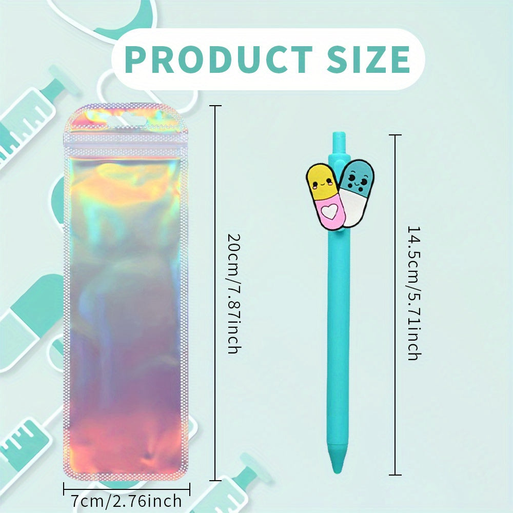 22pcs Medical Theme Pen Kits-11pcs Plastic Cartoon Nurse Ballpoint Pen with 11pcs Colorful Bags Office Supplies Fashion Gifts