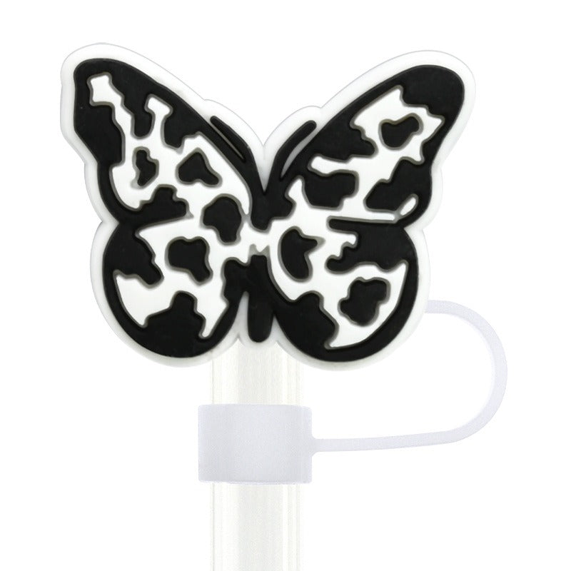 Wholesale Random 100pcs Leopard Print Series 10mm PVC Soft Straw Tube Cap  ACC-SCR-RYY116