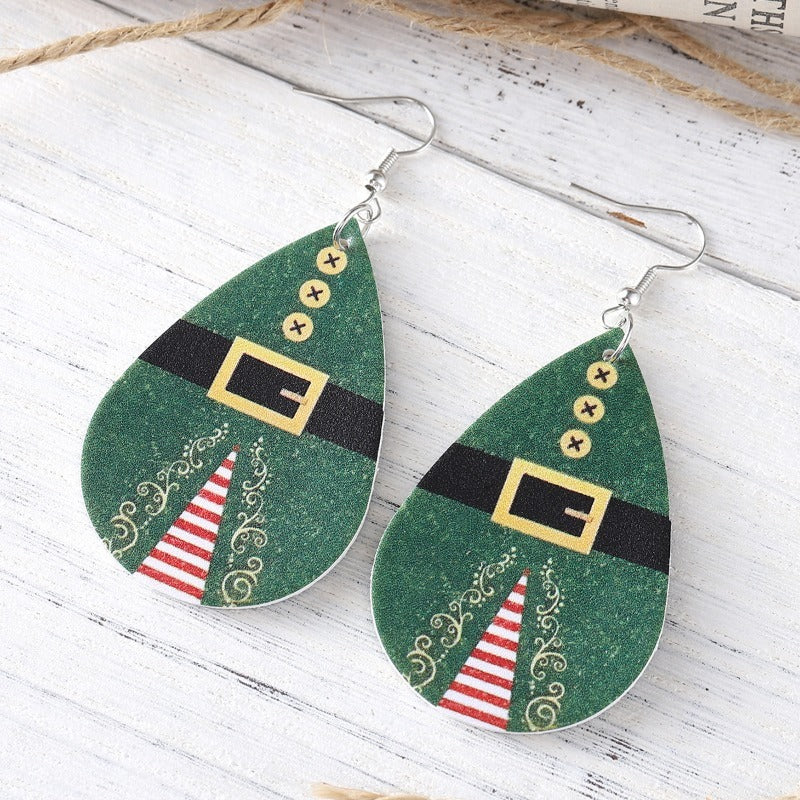 Wholesale Christmas Santa Claus Belt Green Water Drop Pendant Earrings ACC-ES-ChuLian134