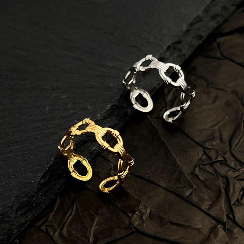 Wholesale Stainless Steel Ring 18k Gold Plated Silver Ring Hollow Circle Rings ACC-RS-WanCh002