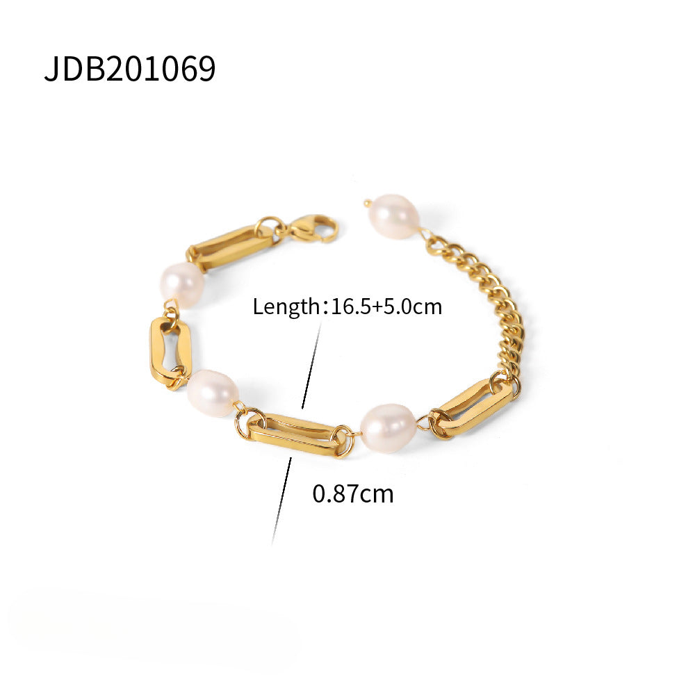Wholesale 18K Gold Plated Stainless Steel Baroque Freshwater Pearl Bracelet ACC-BT-WanX003