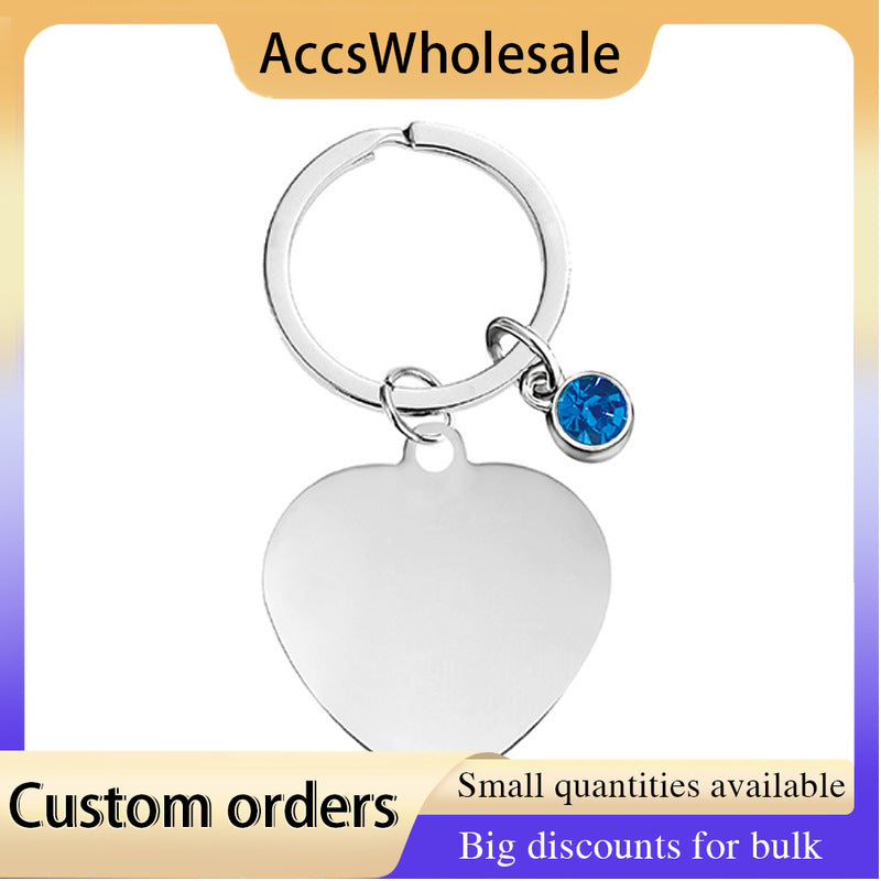 Custom Keychain with Laser Engraved Text or Logo - Multi-color Heart Shape Metal Keychain
