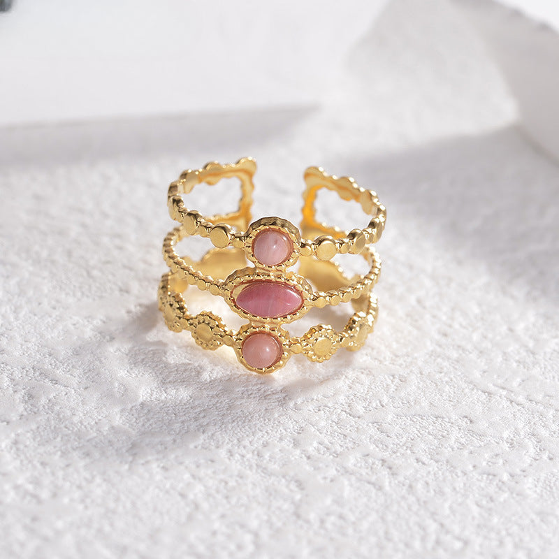 Wholesale 14K Gold Titanium Steel Ring Vintage Inlaid Turquoise Oil Drip Ring ACC-RS-yanc001