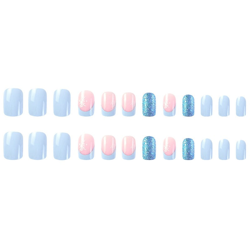 Wholesale 24 Pieces/box Christmas Blue and White Snowflake Nails Kits Nail Stickers ACC-NS-QXJ011