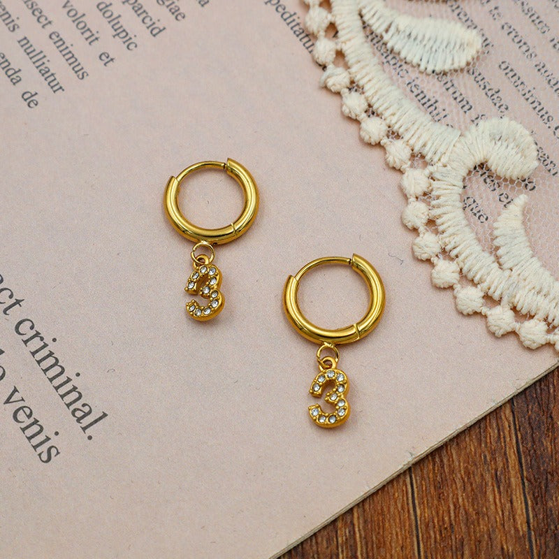 Wholesale Titanium Steel Zirconia Diamond Number Earrings ACC-ES-XuanKa001