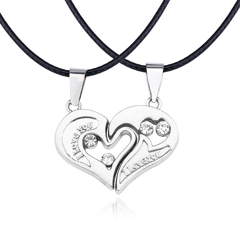 Wholesale creative stainless steel diamond love stitching Valentine's Day necklace