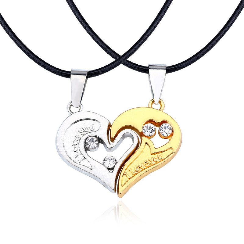 Wholesale creative stainless steel diamond love stitching Valentine's Day necklace
