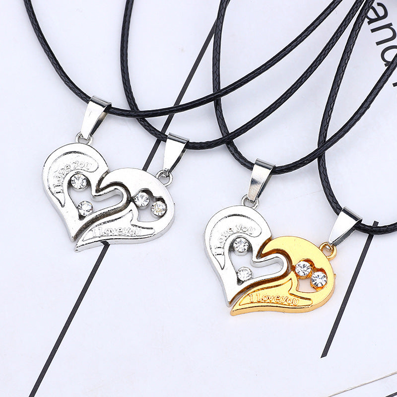 Wholesale creative stainless steel diamond love stitching Valentine's Day necklace