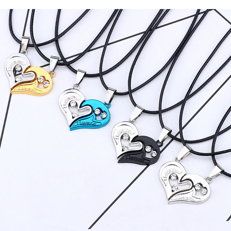 Wholesale creative stainless steel diamond love stitching Valentine's Day necklace