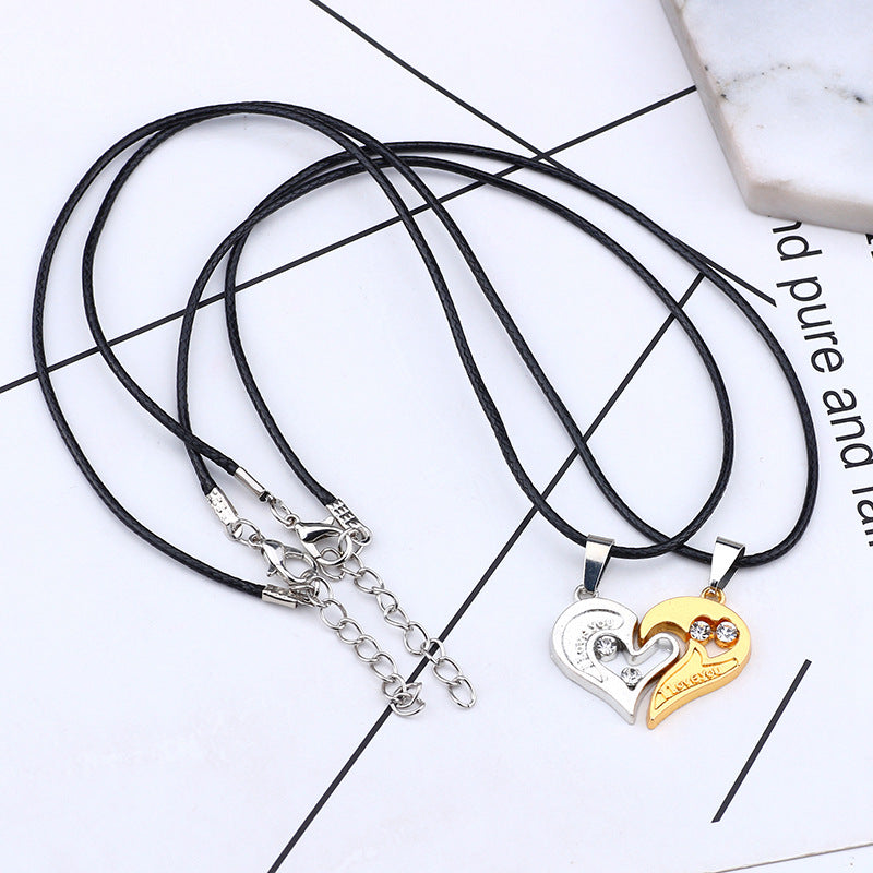 Wholesale creative stainless steel diamond love stitching Valentine's Day necklace