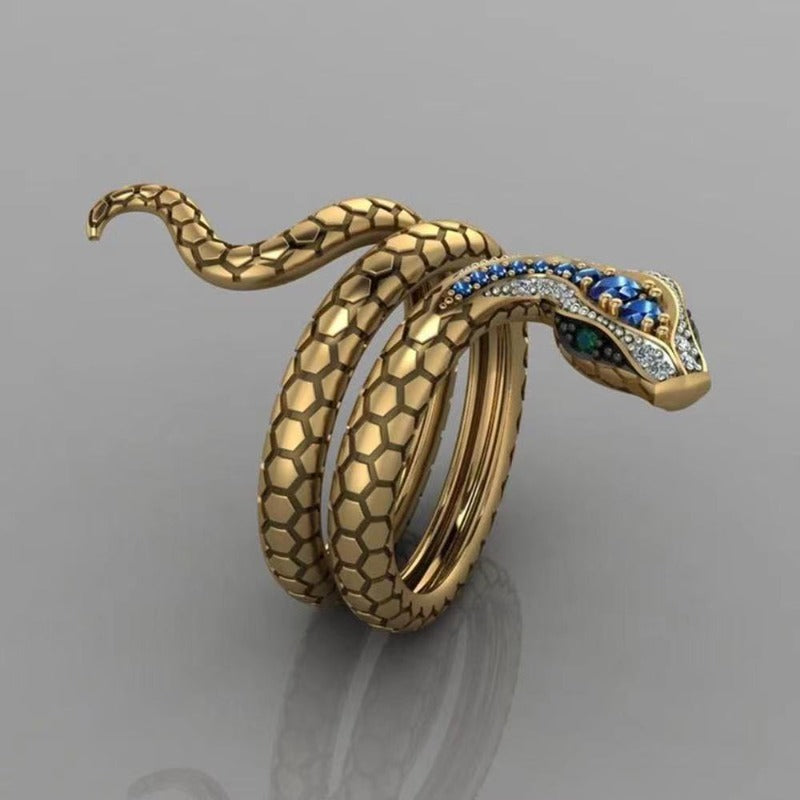 Wholesale Creative Snake Shape Micro Inlaid Sapphire Blue Zircon Ring ACC-RS-YuMei006