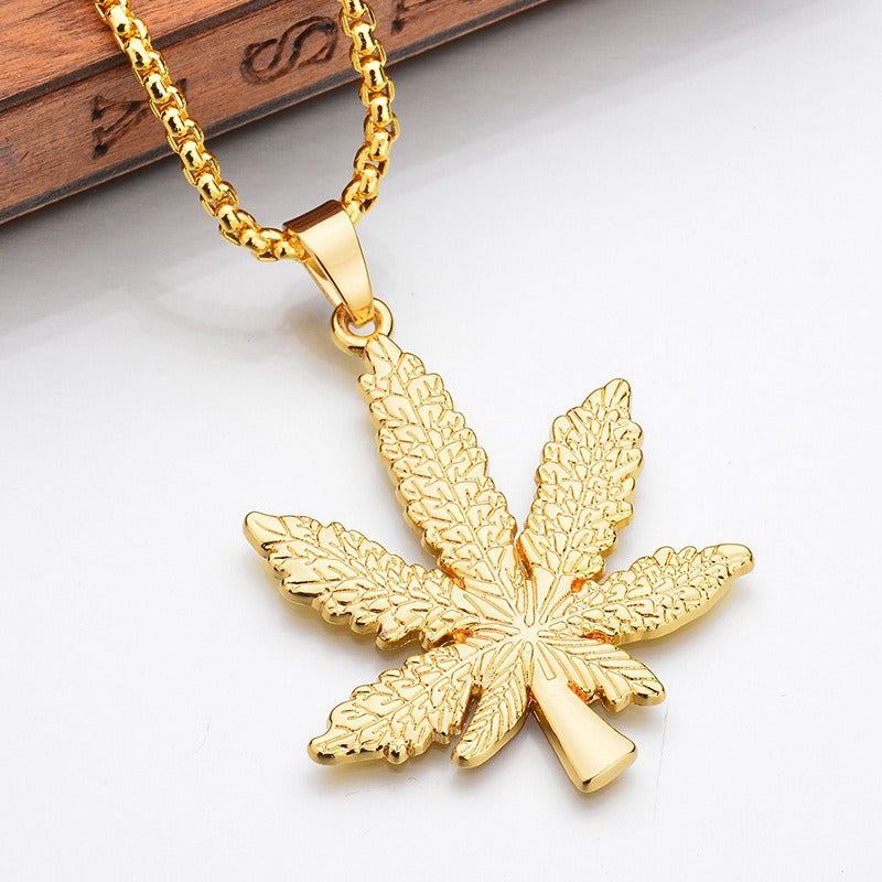 Wholesale Alloy Hip Hop Gold Silver Black Maple Leaf Necklaces ACC-NE-XuanChao002