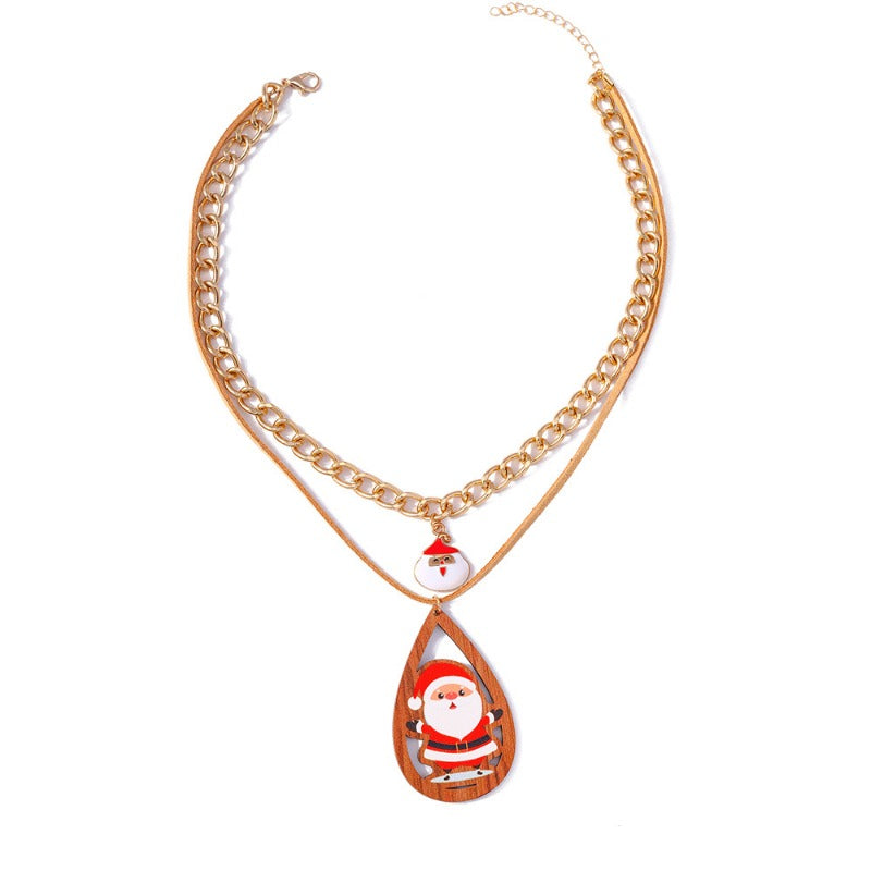 Wholesale Santa Claus Christmas Tree Christmas Stockings Multi-layer Clavicle Necklaces  ACC-NE-YueSen006